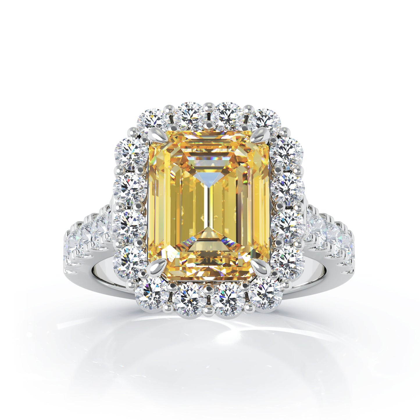 Emerald Cut Gemstone & 1.30Ct Diamond Ring in 14K Gold