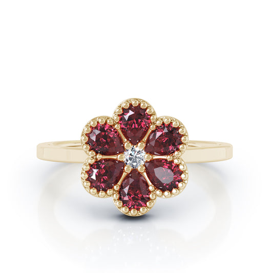 Gemstone & Diamond Flower Ring in 14K Gold