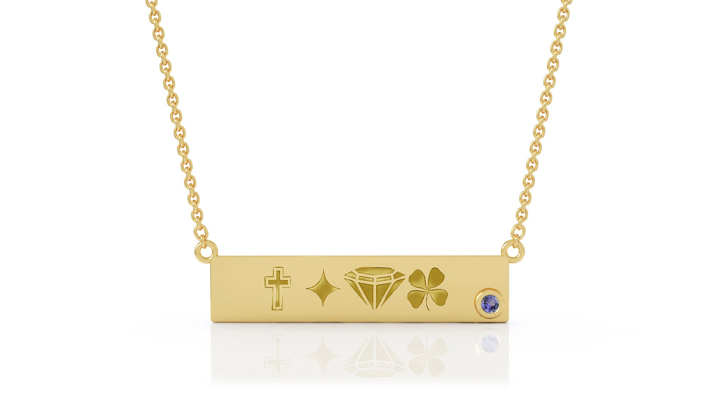 0.03Ct Gemstone Engravable Bar Necklace, 17"-18" in 14K Gold