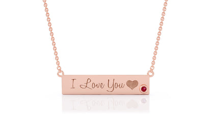 0.03Ct Gemstone Engravable Bar Necklace, 17"-18" in 14K Gold