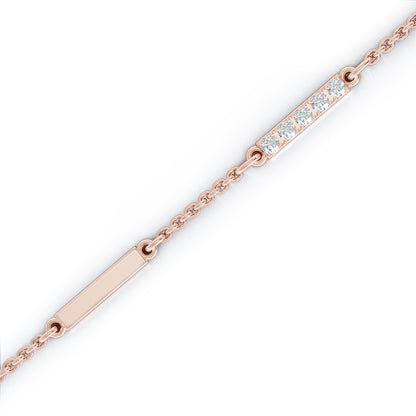 0.55Ct Diamond & Gold Bar Chain Station Necklace, 26" in 14K Gold