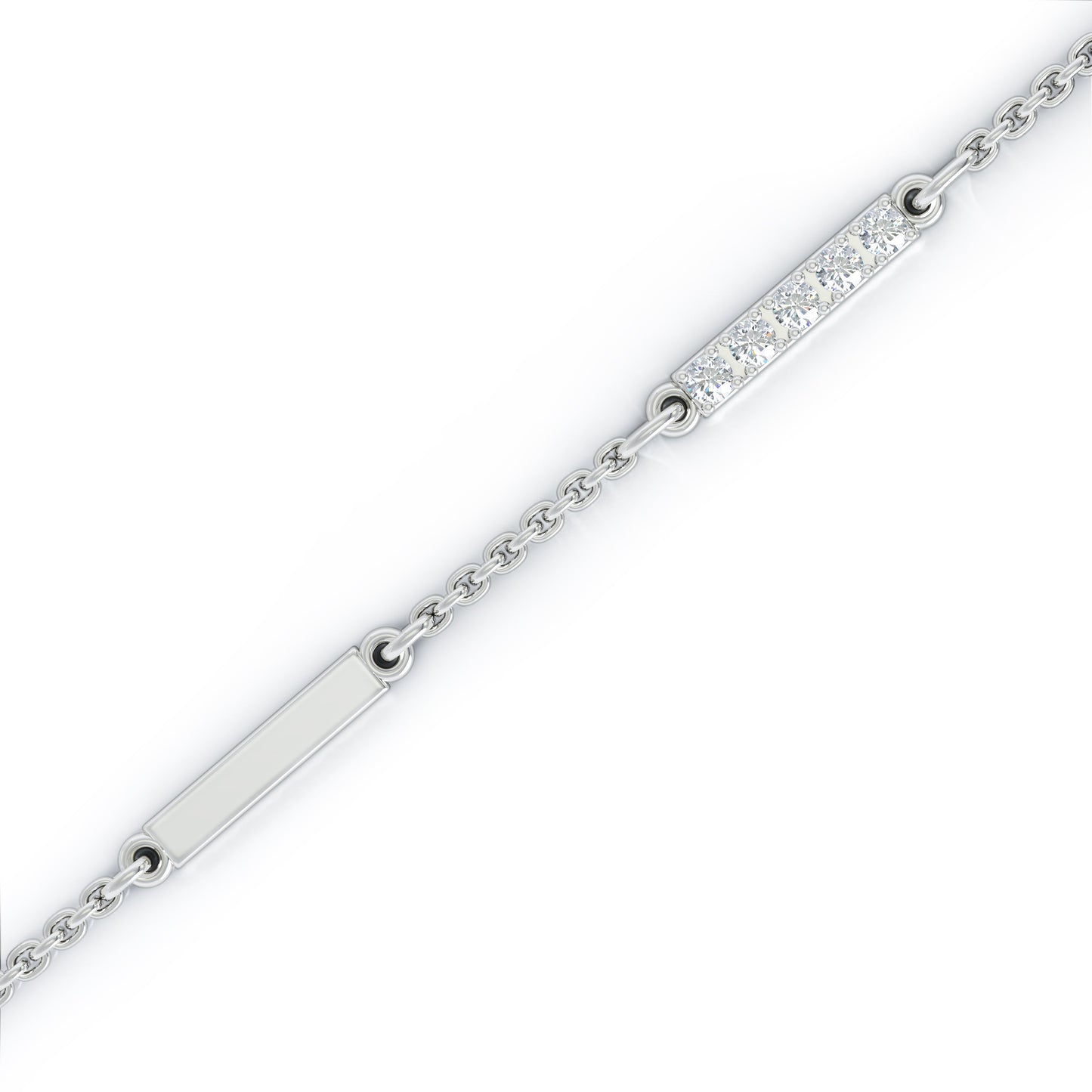 0.55Ct Diamond & Gold Bar Chain Station Necklace, 26" in 14K Gold