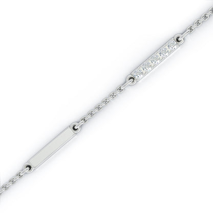 0.55Ct Diamond & Gold Bar Chain Station Necklace, 26" in 14K Gold