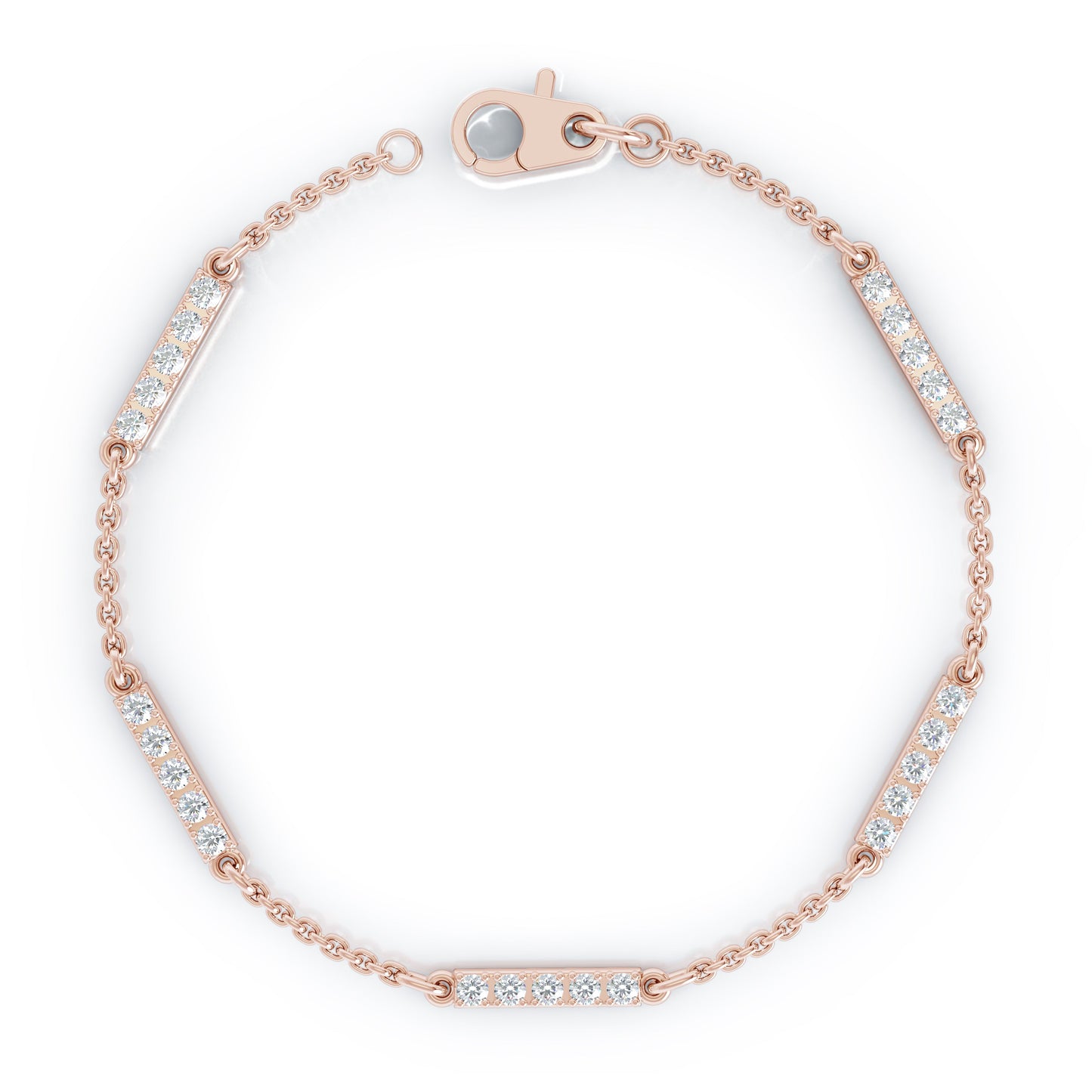 0.50Ct Diamond Bar Chain Station Bracelet, 7" in 14K Gold