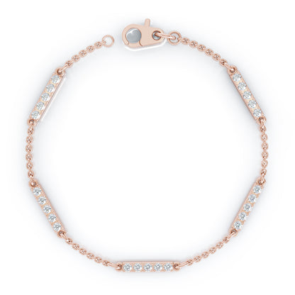 0.50Ct Diamond Bar Chain Station Bracelet, 7" in 14K Gold