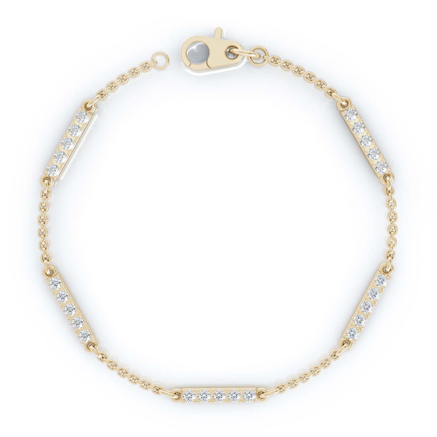 0.50Ct Diamond Bar Chain Station Bracelet, 7" in 14K Gold