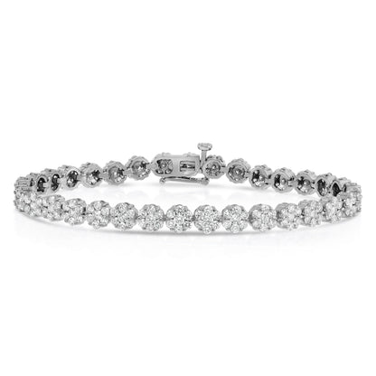 Floral 5.00Ct Diamond Cluster Tennis Bracelet in 14K White Gold