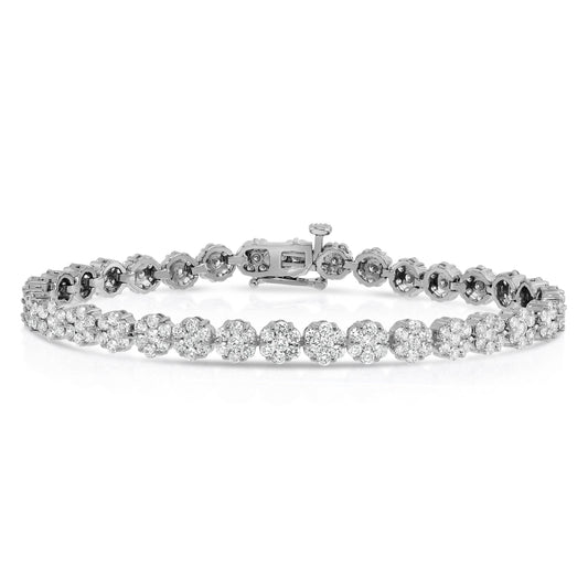 Floral 5.00Ct Diamond Cluster Tennis Bracelet in 14K White Gold