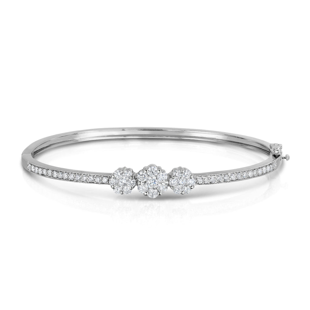 1.50Ct Diamond Cluster Bangle in 14K White Gold