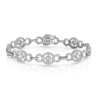 3.82Ct Diamond Halo Link Bracelet in 14K White Gold