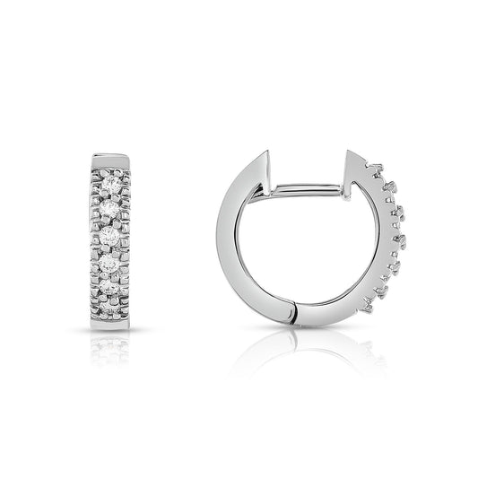 0.12Ct Diamond Huggie Hoop Earrings in 14K White Gold