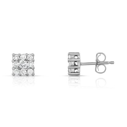 0.50Ct Diamond Cluster Square Stud Earrings in 14K White Gold