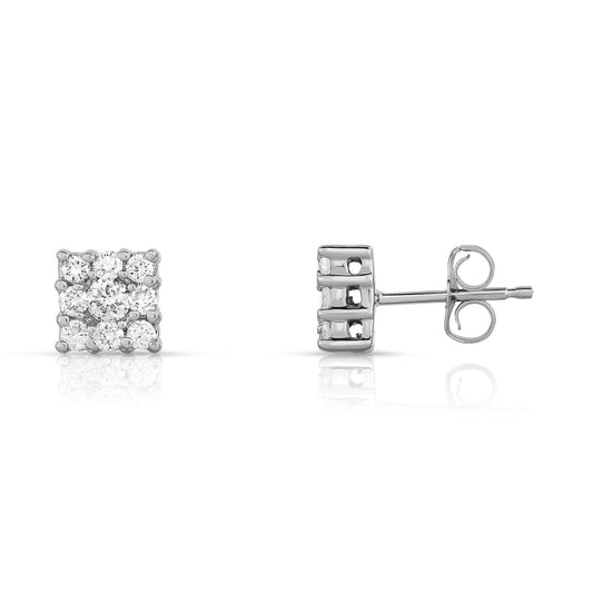 0.50Ct Diamond Cluster Square Stud Earrings in 14K White Gold