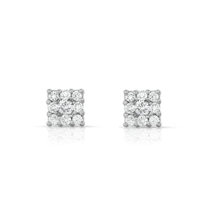 0.50Ct Diamond Cluster Square Stud Earrings in 14K White Gold