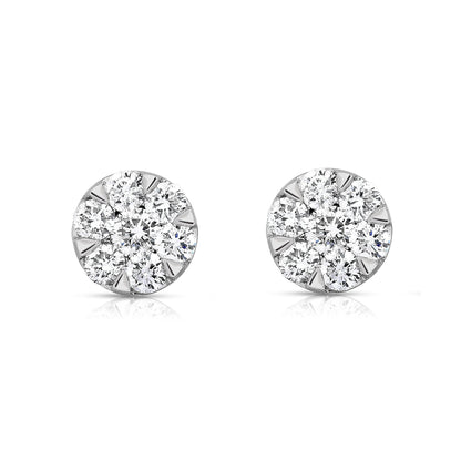 6-Prong 1.00Ct Diamond Flower Cluster Earrings in 14K White Gold