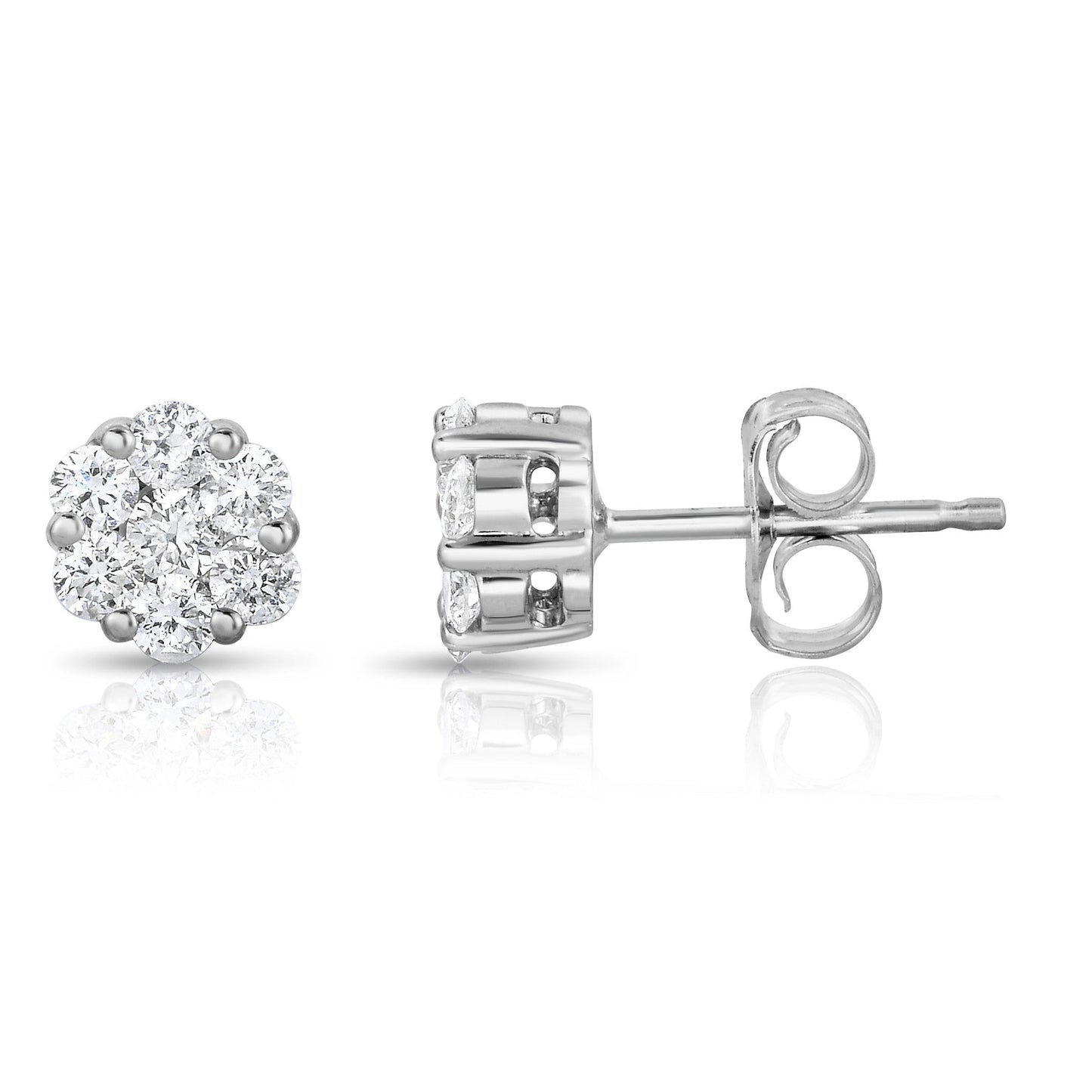 Diamond Cluster Stud Earrings in 14K White Gold