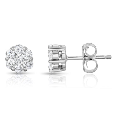 Diamond Cluster Stud Earrings in 14K White Gold