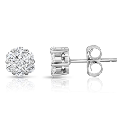 Diamond Cluster Stud Earrings in 14K White Gold