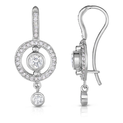 Bezel 0.90Ct Diamond Dangle Earrings in 14K White Gold
