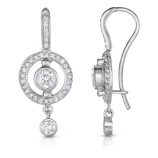 Bezel 0.90Ct Diamond Dangle Earrings in 14K White Gold