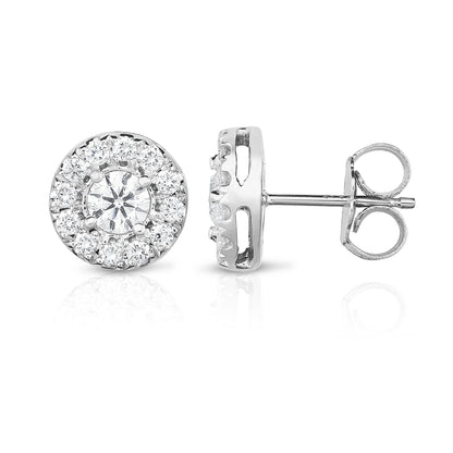 0.80Ct Diamond Round Cluster Stud Earring in 14K White Gold