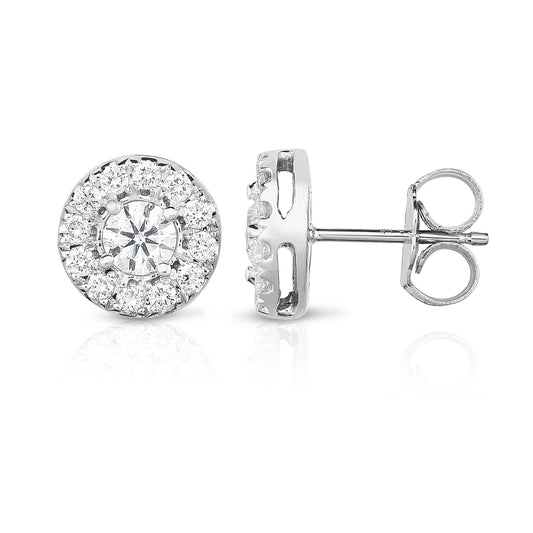 0.80Ct Diamond Round Cluster Stud Earring in 14K White Gold