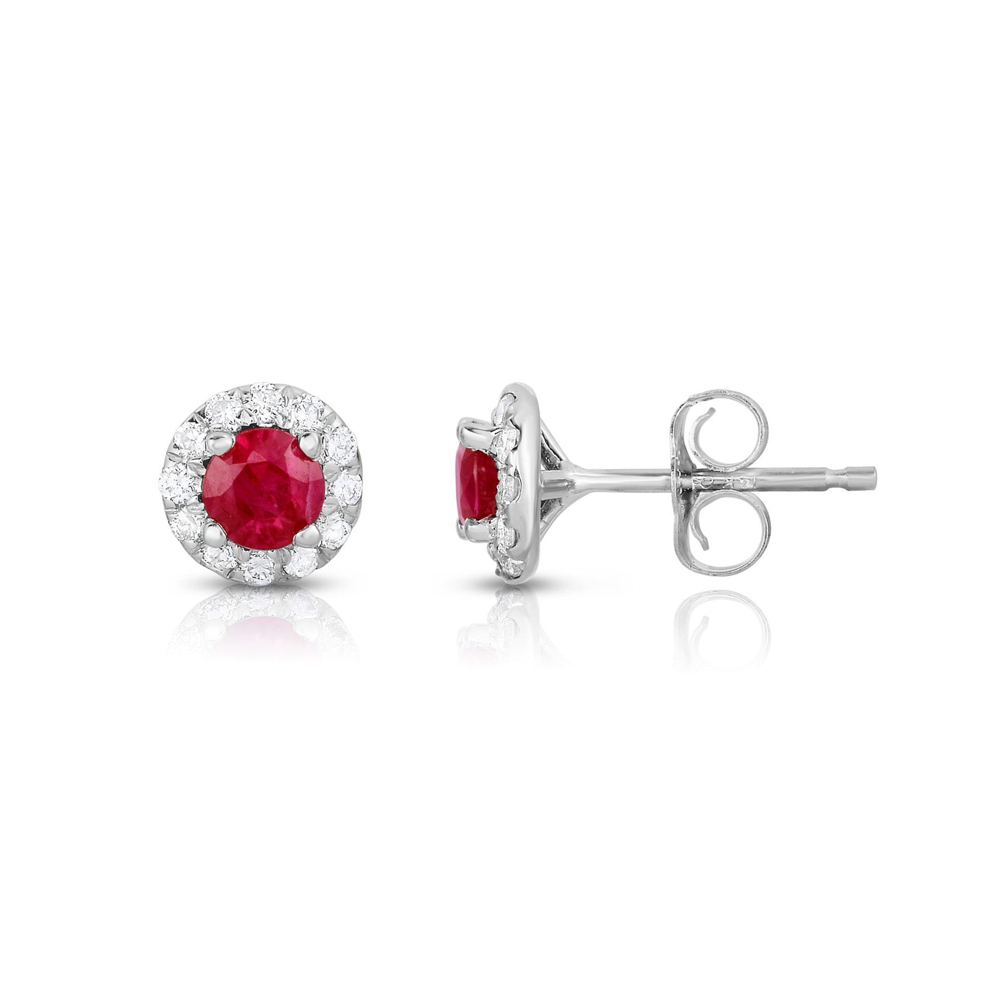 Gemstone & 0.22Ct Diamond Cluster Earrings in 14K White Gold