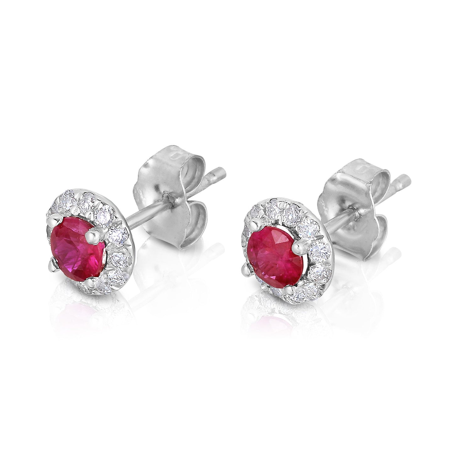 Gemstone & 0.22Ct Diamond Cluster Earrings in 14K White Gold