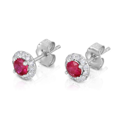 Gemstone & 0.22Ct Diamond Cluster Earrings in 14K White Gold