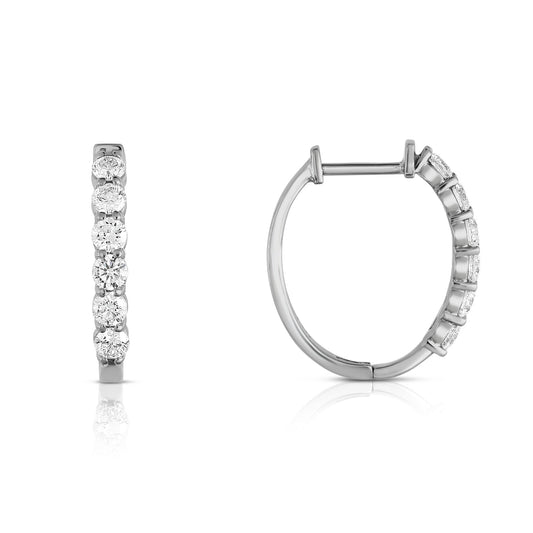 0.85Ct Diamond Hoop Earrings in 14K White Gold