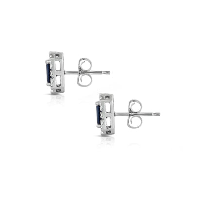 Blue Sapphire and 0.25Ct Diamond Emerald Shape Earrings in 14K White Gold