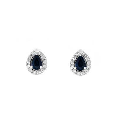 Blue Sapphire and 0.25Ct Diamond Pear Shape Earrings in 14K White Gold