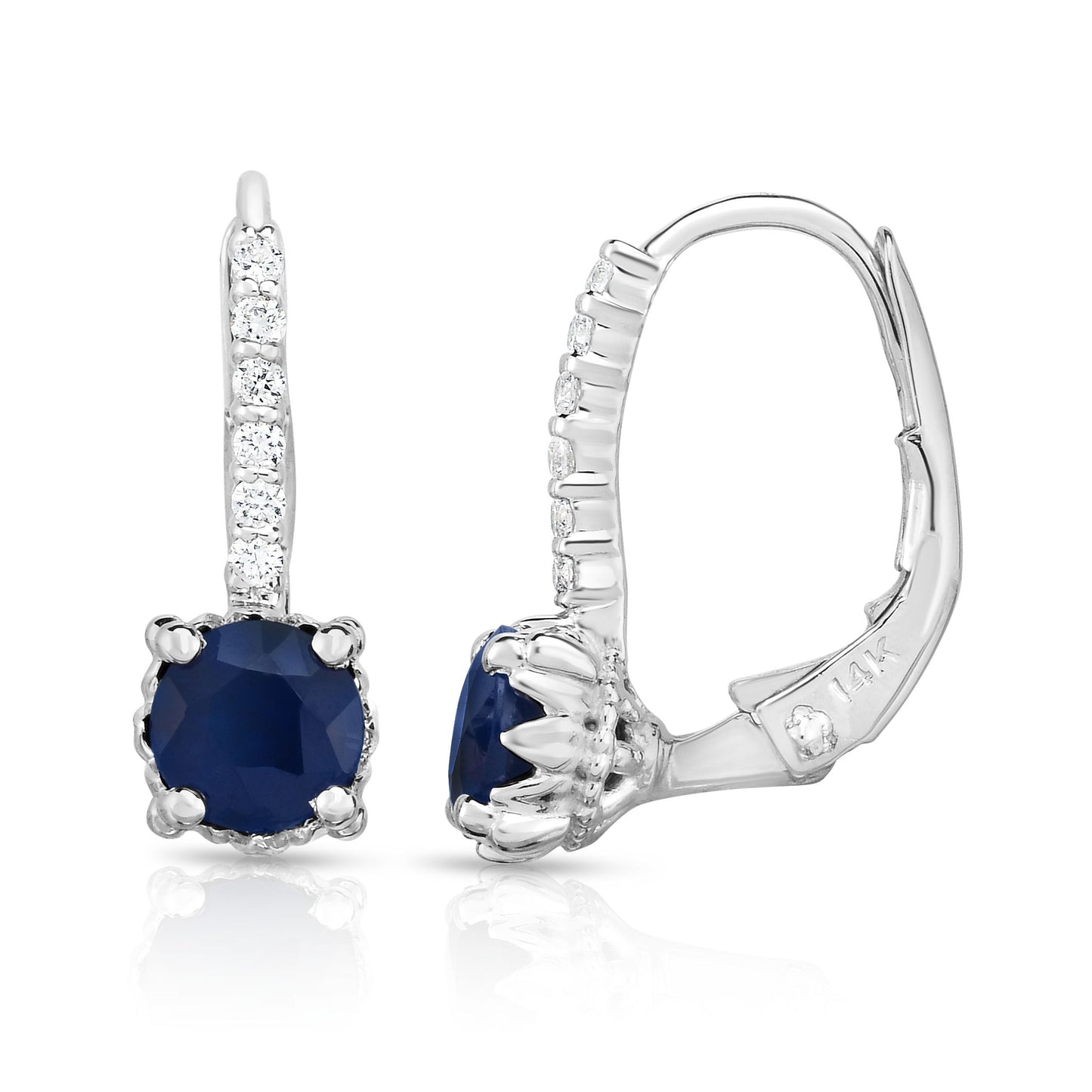 Gemstone & 0.08Ct Diamond Leverback Earrings in 14K White Gold