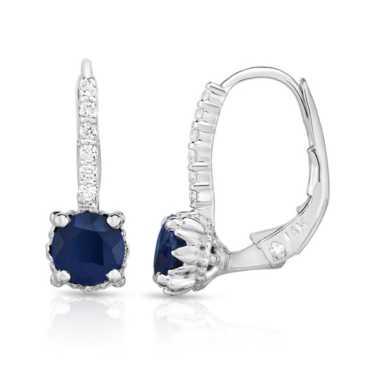 Gemstone & 0.08Ct Diamond Leverback Earrings in 14K White Gold