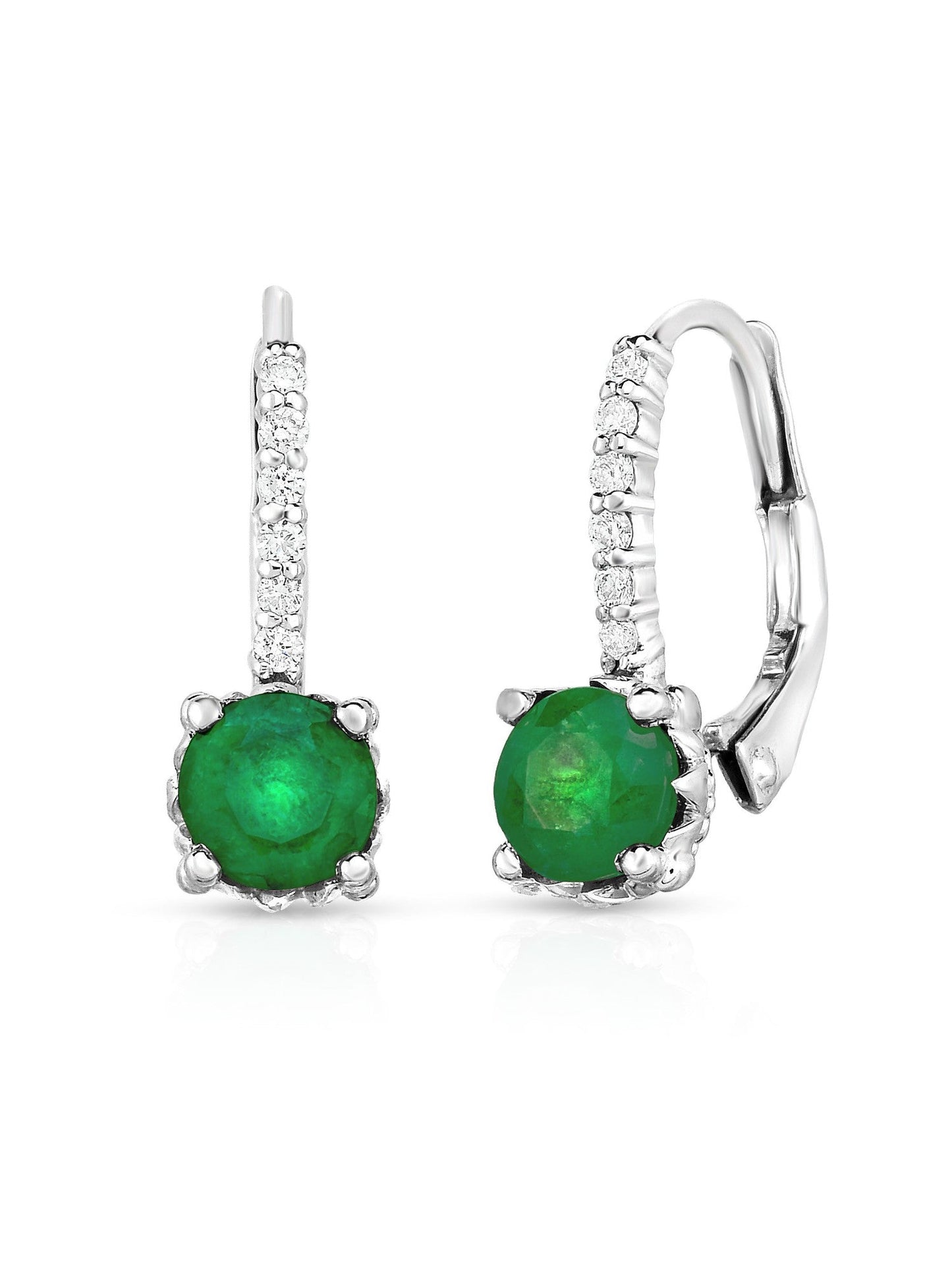 Gemstone & 0.08Ct Diamond Leverback Earrings in 14K White Gold