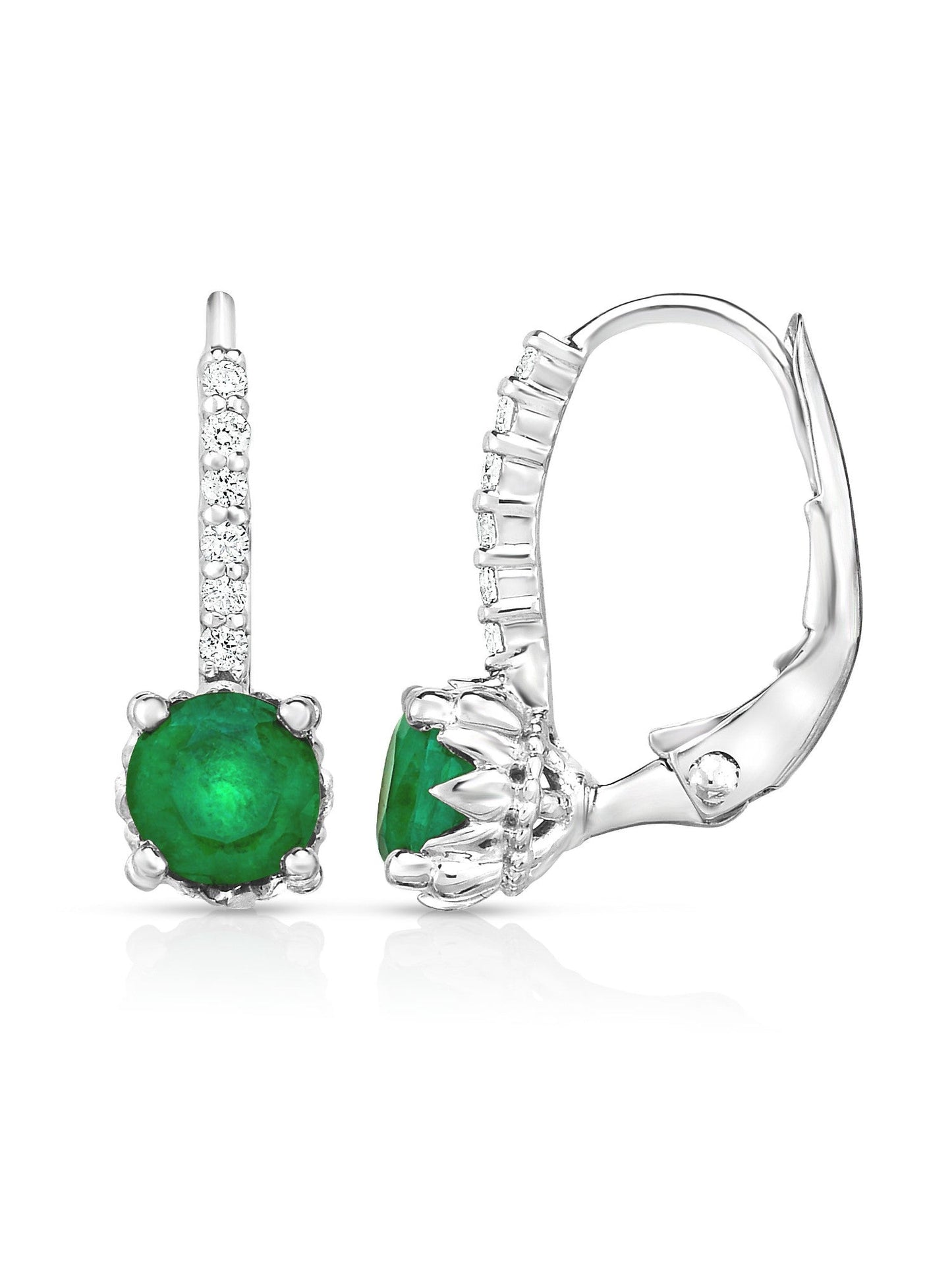Gemstone & 0.08Ct Diamond Leverback Earrings in 14K White Gold