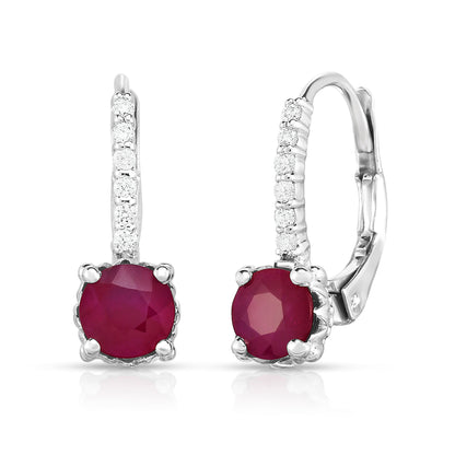 Gemstone & 0.08Ct Diamond Leverback Earrings in 14K White Gold