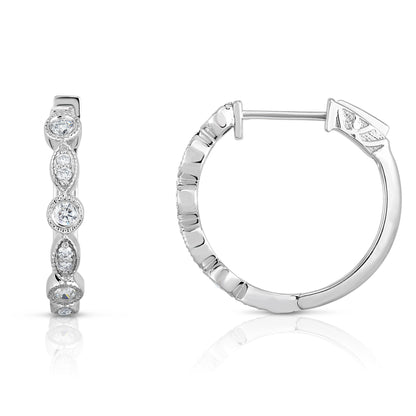 0.38Ct Diamond Milligrain Hoop Earrings in 14K White Gold