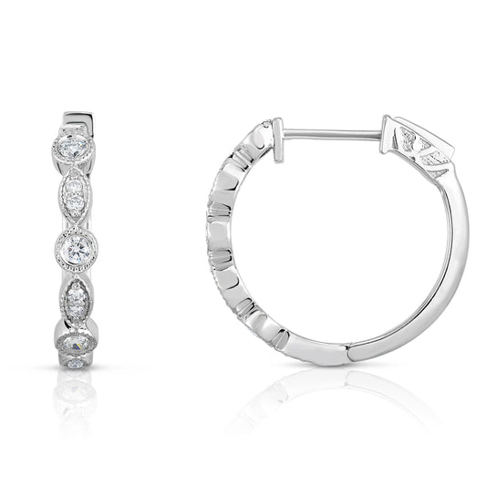 0.38Ct Diamond Milligrain Hoop Earrings in 14K White Gold