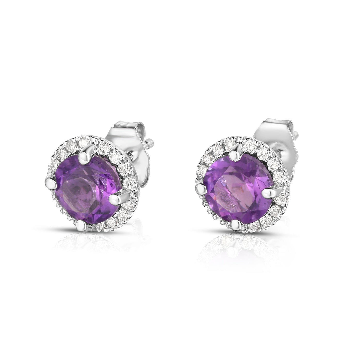 Gemstone & 0.17Ct Diamond Halo Stud Earrings in 14K White Gold