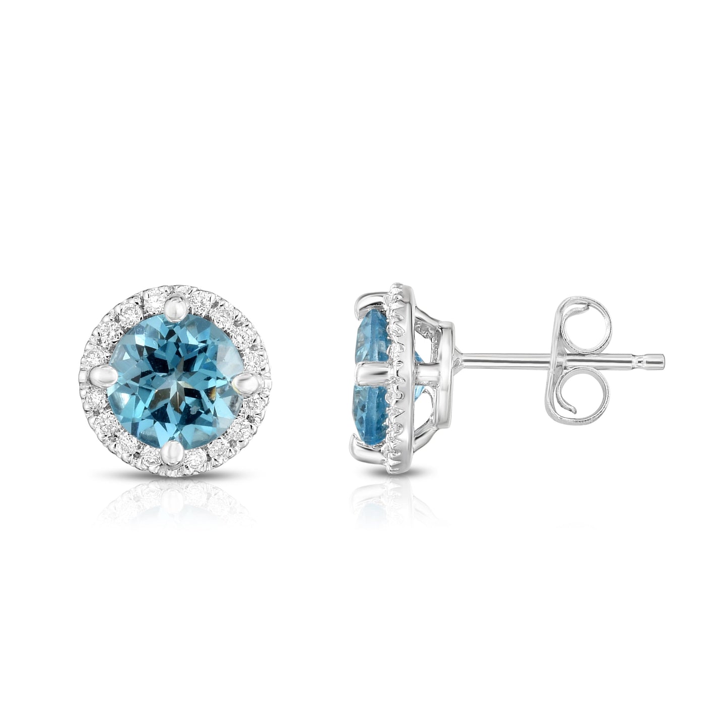 Gemstone & 0.17Ct Diamond Halo Stud Earrings in 14K White Gold