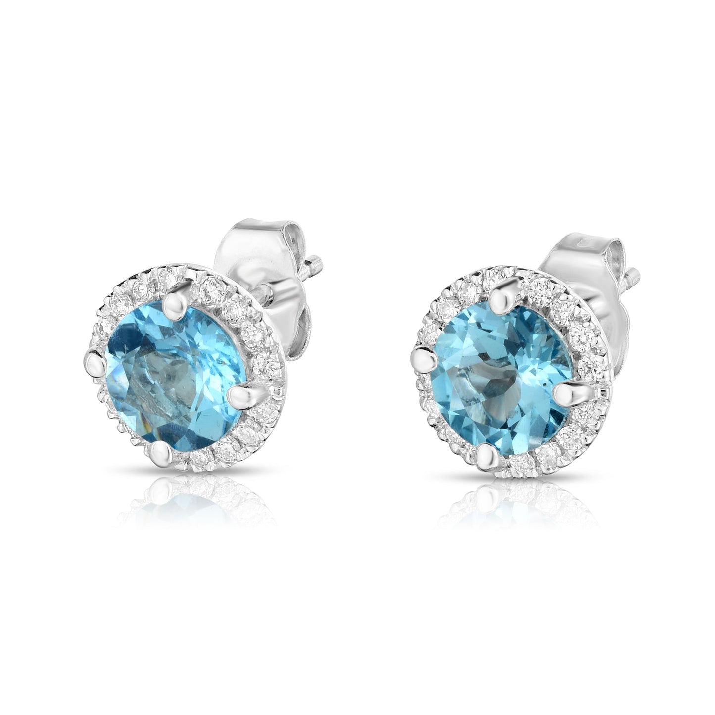 Gemstone & 0.17Ct Diamond Halo Stud Earrings in 14K White Gold