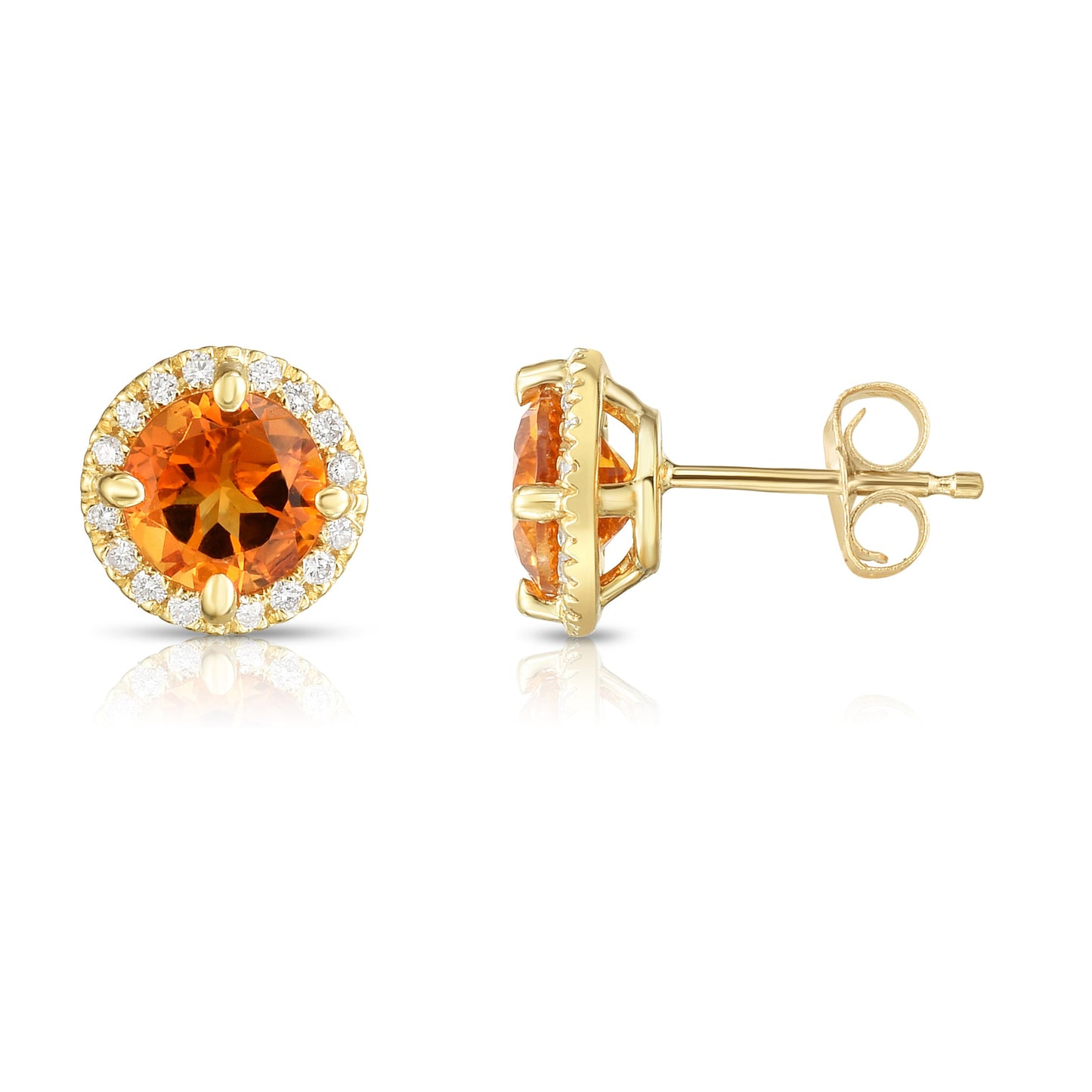 Gemstone & 0.17Ct Diamond Halo Stud Earrings in 14K White Gold
