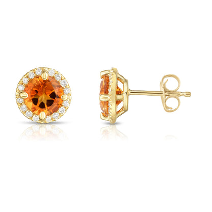 Gemstone & 0.17Ct Diamond Halo Stud Earrings in 14K White Gold