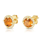 Gemstone & 0.17Ct Diamond Halo Stud Earrings in 14K White Gold