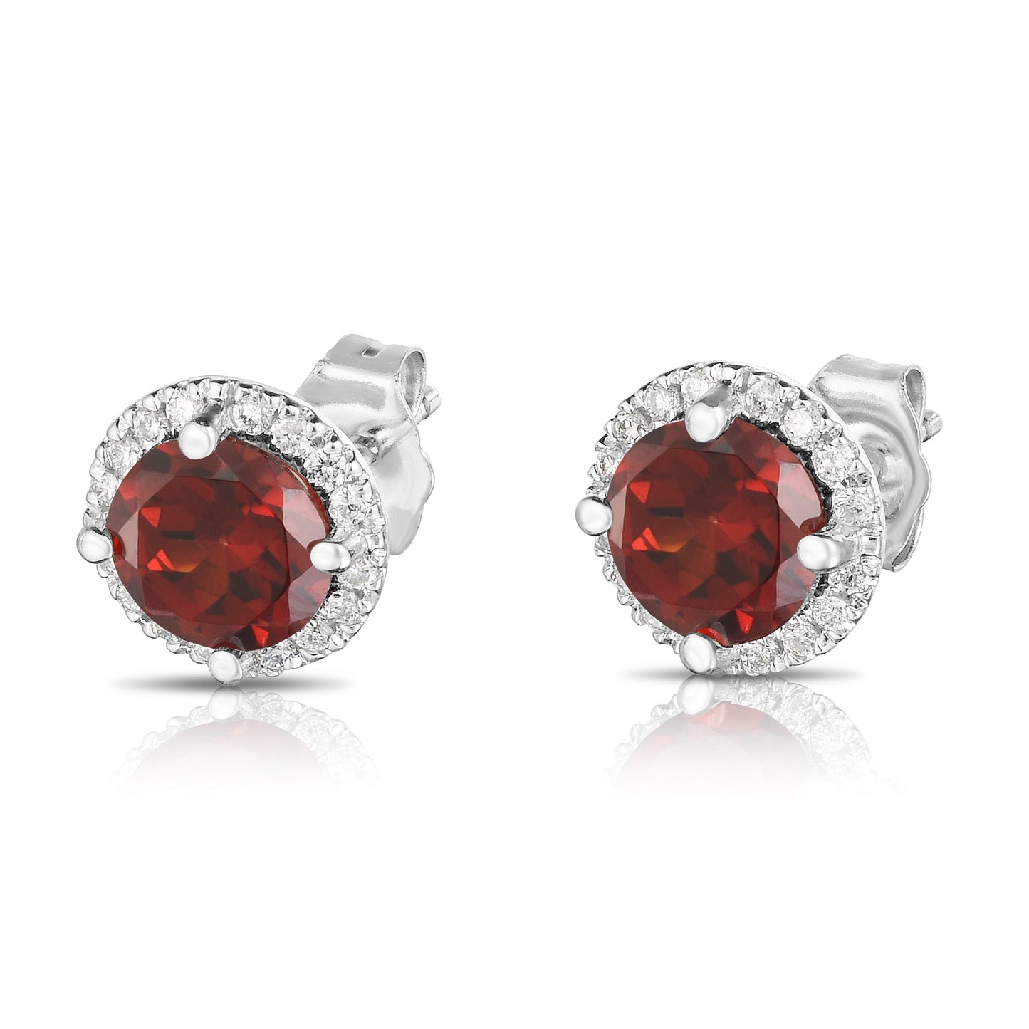 Gemstone & 0.17Ct Diamond Halo Stud Earrings in 14K White Gold