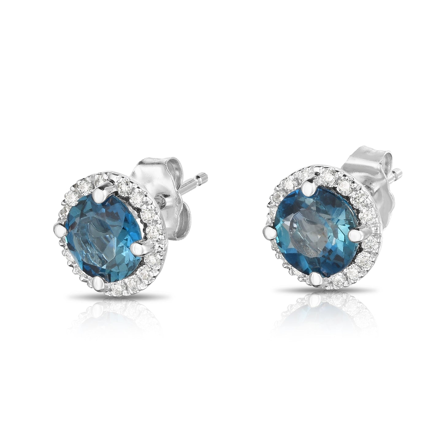 Gemstone & 0.17Ct Diamond Halo Stud Earrings in 14K White Gold