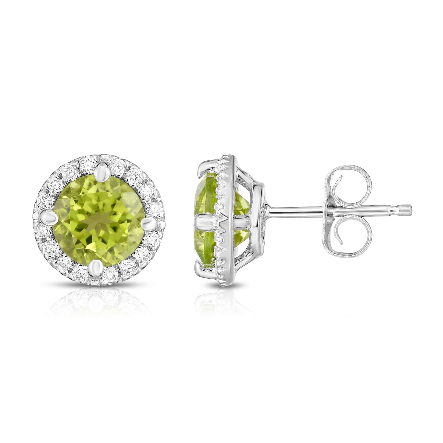 Gemstone & 0.17Ct Diamond Halo Stud Earrings in 14K White Gold