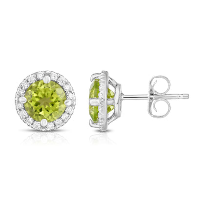 Gemstone & 0.17Ct Diamond Halo Stud Earrings in 14K White Gold
