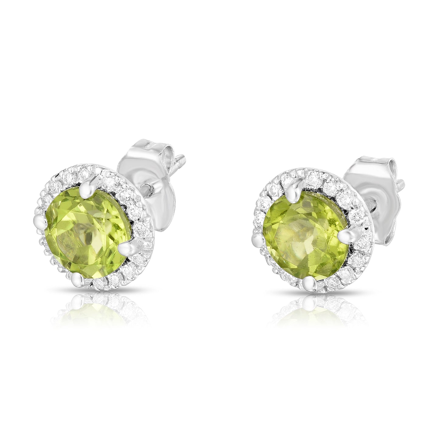 Gemstone & 0.17Ct Diamond Halo Stud Earrings in 14K White Gold